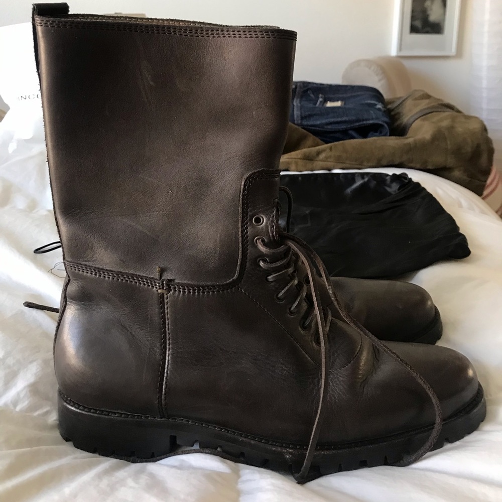 Men’s brown leather YSL boot.